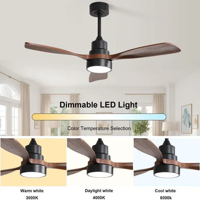 Alt view image 2 of 7 - Sofucor 48 Inch Casual Bedroom Ceiling Fan with Light Kit and Remote Indoor Outdoor Wood Blades Ceiling Fan