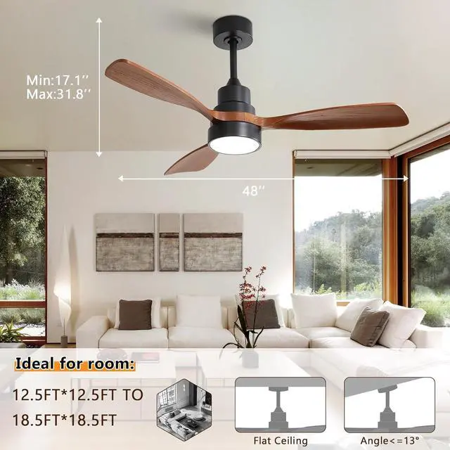 Alt view image 5 of 7 - Sofucor 48 Inch Casual Bedroom Ceiling Fan with Light Kit and Remote Indoor Outdoor Wood Blades Ceiling Fan