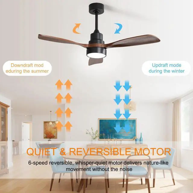 Alt view image 3 of 7 - Sofucor 48 Inch Casual Bedroom Ceiling Fan with Light Kit and Remote Indoor Outdoor Wood Blades Ceiling Fan