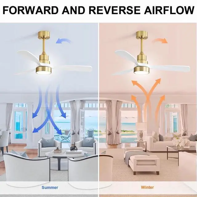 Alt view image 3 of 7 - Sofucor Gold Fan 48IN Contemporary Brushed LED Ceiling Fan with Remote and Light Kit Farmhouse Bedroom Ceiling Fan