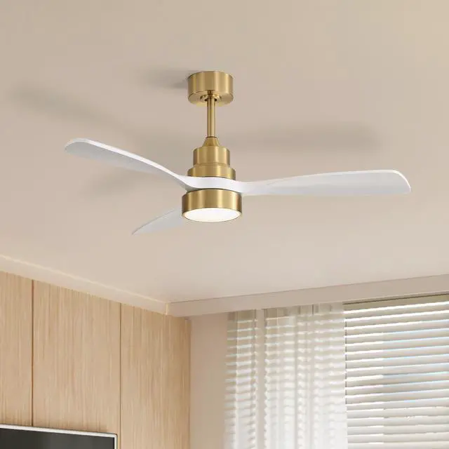 Alt view image 6 of 7 - Sofucor Gold Fan 48IN Contemporary Brushed LED Ceiling Fan with Remote and Light Kit Farmhouse Bedroom Ceiling Fan