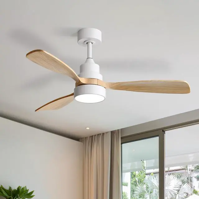 Alt view image 6 of 7 - Sofucor Ceiling Fans with Lights and Remote 52 Inch Outdoor Ceiling Fans for Patios Low Profile Ceiling Fan for Bedroom Quiet DC Motor Energy Saving Modern White Wood Ceiling Fan