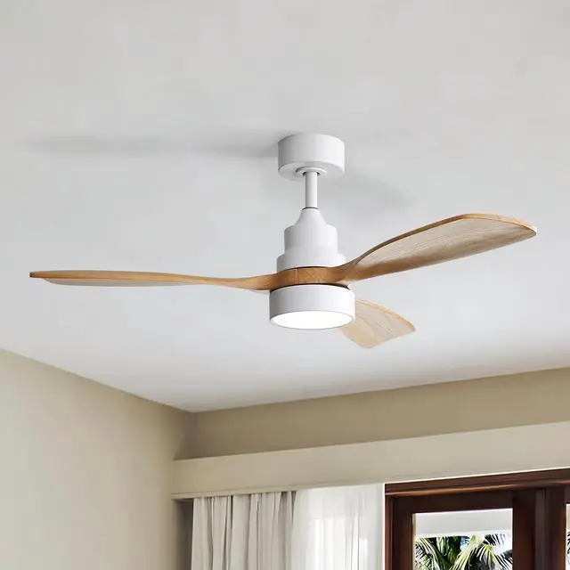 Alt view image 7 of 7 - Sofucor Ceiling Fans with Lights and Remote 52 Inch Outdoor Ceiling Fans for Patios Low Profile Ceiling Fan for Bedroom Quiet DC Motor Energy Saving Modern White Wood Ceiling Fan