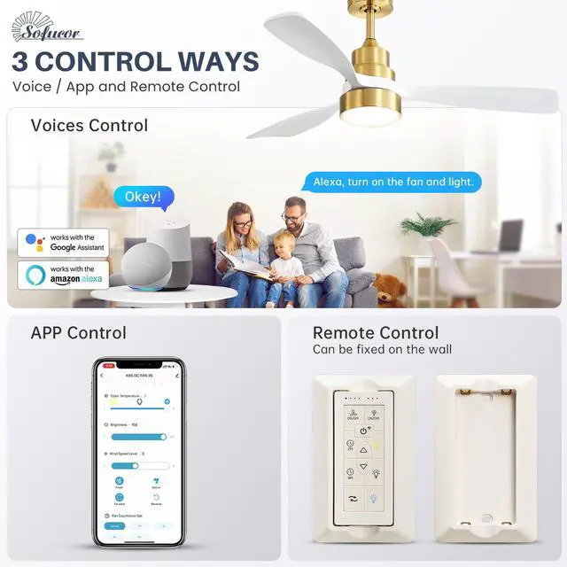 Alt view image 2 of 7 - Sofucor 48 Inch Smart Ceiling Fan with Lights and Remote/APP Control Work with Alexa/Google Low Profile Ceiling Fan for Indoor Outdoor Bedroom