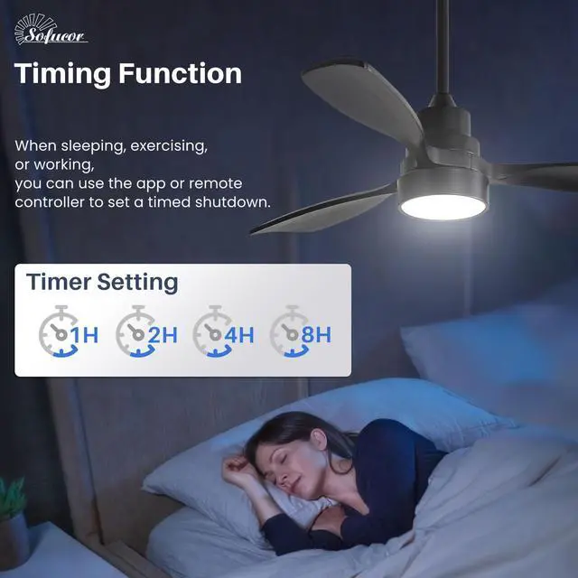 Alt view image 7 of 7 - Sofucor 48 Inch Smart Ceiling Fan with Lights, Remote & App Control Reversible DC Motor Dimmable LED, Low Profile Modern Ceiling Fans for Bedroom Living Room