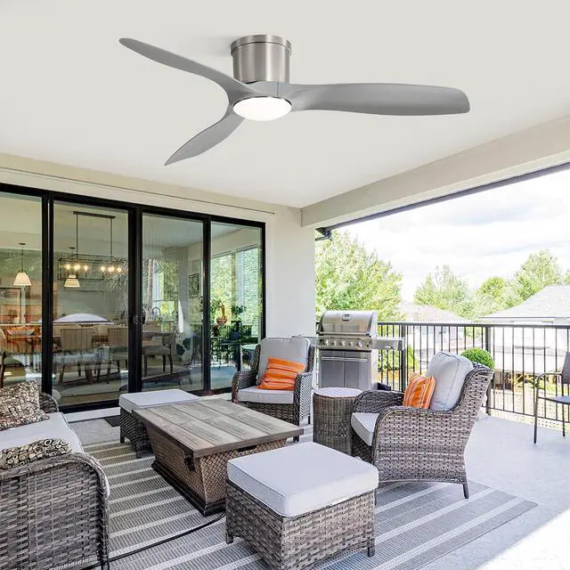 Alt view image 6 of 7 - Sofucor 52 Inch Remote Control Ceiling Fan With LED Light Adjustable 6 Wind Speeds Timeable Brushed Nickel Low Profile Ceiling Fan