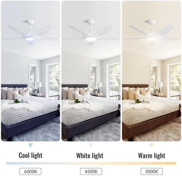 Alt view image 4 of 7 - Sofucor 48 Inch White Ceiling Fans with Lights and Remote Large Airflow High CFM Modern Ceiling Fan Dimmable 6-Speed 3-Timer Reversible DC for Bedroom Living Room