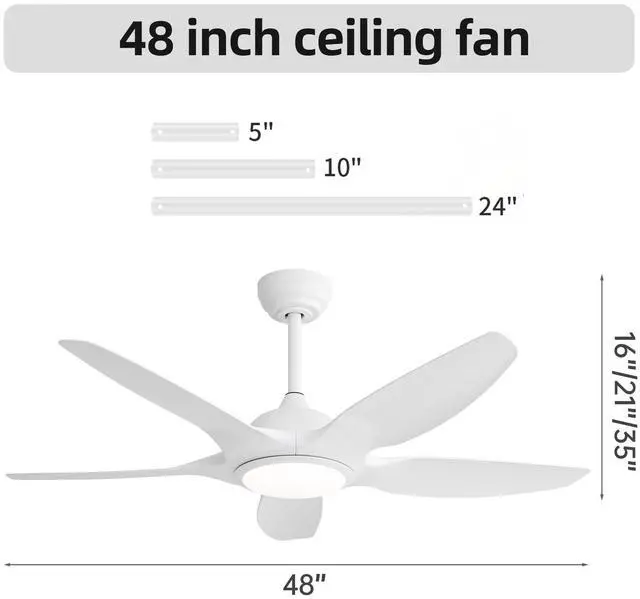 Alt view image 5 of 7 - Sofucor 48 Inch White Ceiling Fans with Lights and Remote Large Airflow High CFM Modern Ceiling Fan Dimmable 6-Speed 3-Timer Reversible DC for Bedroom Living Room