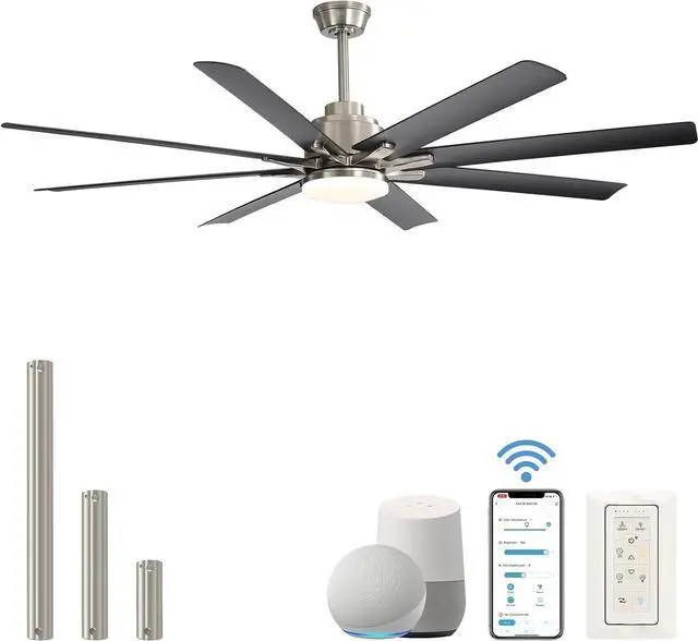 Main image of Sofucor Extra Large 66 Inch Ceiling Fan & Light APP Remote Control 8-Blades Cooling Modern Ceiling Fans