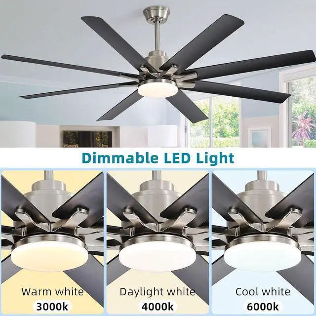 Alt view image 4 of 7 - Sofucor Extra Large 66 Inch Ceiling Fan & Light APP Remote Control 8-Blades Cooling Modern Ceiling Fans