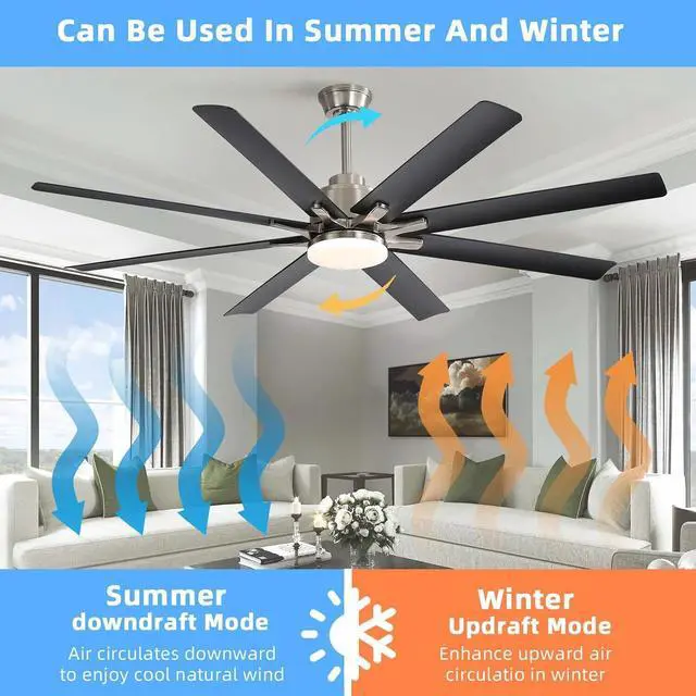 Alt view image 3 of 7 - Sofucor Extra Large 66 Inch Ceiling Fan & Light APP Remote Control 8-Blades Cooling Modern Ceiling Fans