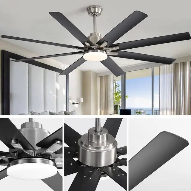Alt view image 7 of 7 - Sofucor Extra Large 66 Inch Ceiling Fan & Light APP Remote Control 8-Blades Cooling Modern Ceiling Fans
