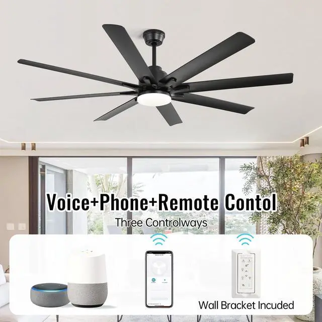 Alt view image 3 of 7 - Sofucor Nickel Industrial Smart Ceiling Fans with Lights and Remote & APP Control 8 ABS Blades 6-Speed Powerful DC Motor Reversible For Home/Commercial/Outdoor