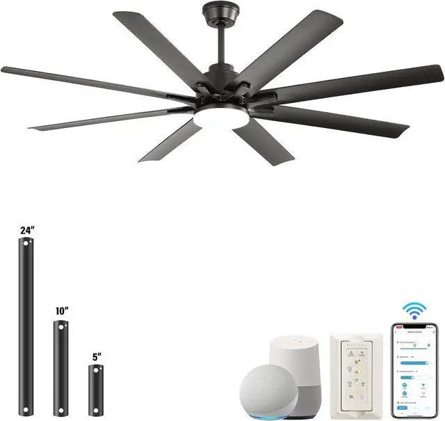 Main image of Sofucor Nickel Industrial Smart Ceiling Fans with Lights and Remote & APP Control 8 ABS Blades 6-Speed Powerful DC Motor Reversible For Home/Commercial/Outdoor