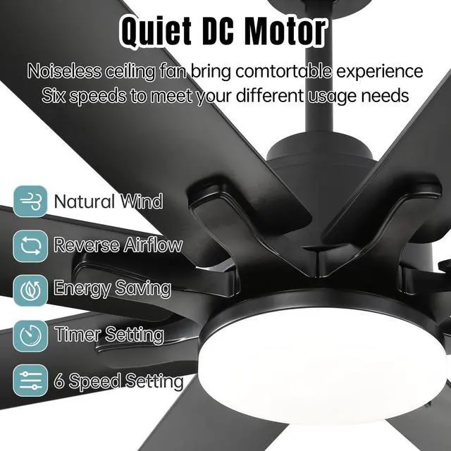 Alt view image 5 of 7 - Sofucor Nickel Industrial Smart Ceiling Fans with Lights and Remote & APP Control 8 ABS Blades 6-Speed Powerful DC Motor Reversible For Home/Commercial/Outdoor
