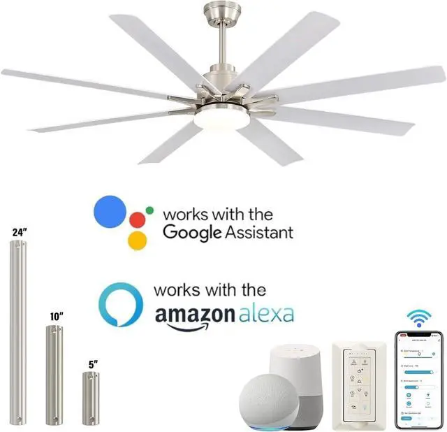 Main image of Sofucor Smart APP 8 Arms Fan 66'' Ceiling Fan with LED Light Kit & Remote Control LED Light Industrial Ceiling Fan Quiet DC Motor