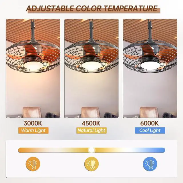 Alt view image 2 of 7 - Sofucor Outdoor Caged Ceiling Fans with Light for Patios 20'' Wet Rated Gazebo Fan With Remote Control Dimmable Hanging Fan with Plug in Cord for Pergola