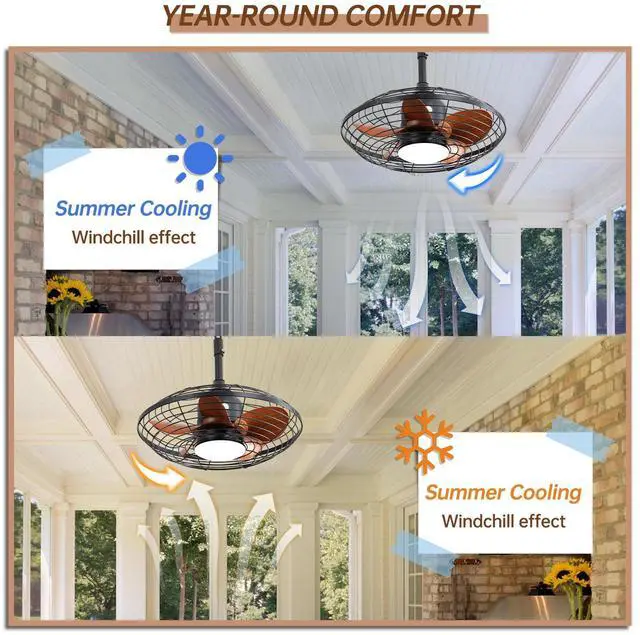 Alt view image 3 of 7 - Sofucor Outdoor Caged Ceiling Fans with Light for Patios 20'' Wet Rated Gazebo Fan With Remote Control Dimmable Hanging Fan with Plug in Cord for Pergola