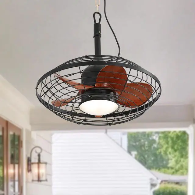 Alt view image 7 of 7 - Sofucor Outdoor Caged Ceiling Fans with Light for Patios 20'' Wet Rated Gazebo Fan With Remote Control Dimmable Hanging Fan with Plug in Cord for Pergola