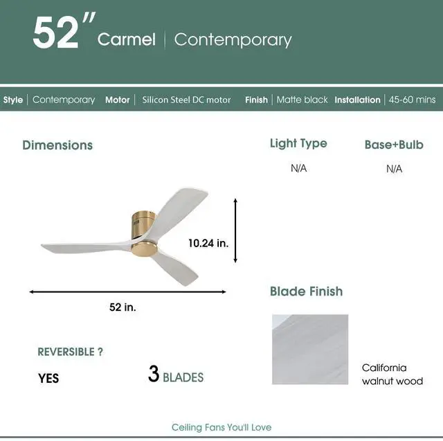 Alt view image 6 of 7 - Sofucor 52'' Ceiling Fan Without Lights Modern Flush Mount Ceiling Fan No Light with Remote Control 3 Wood Blades for Bedroom/Farmhouse/Patio/Indoor
