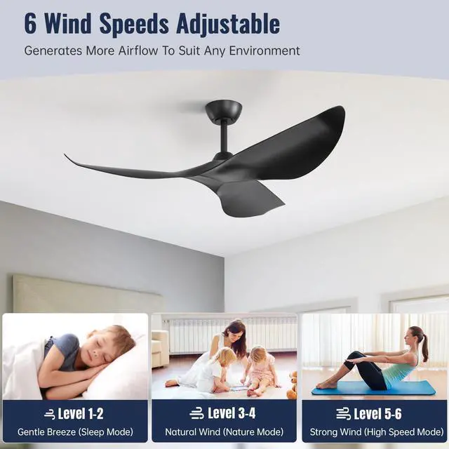 Alt view image 3 of 7 - Sofucor 52" Ceiling Fan No Light Modern Ceiling Fan with Remote Control 3 Blades Ceiling Fan with Noiseless Reversible Dc Motor for Living room Bedroom