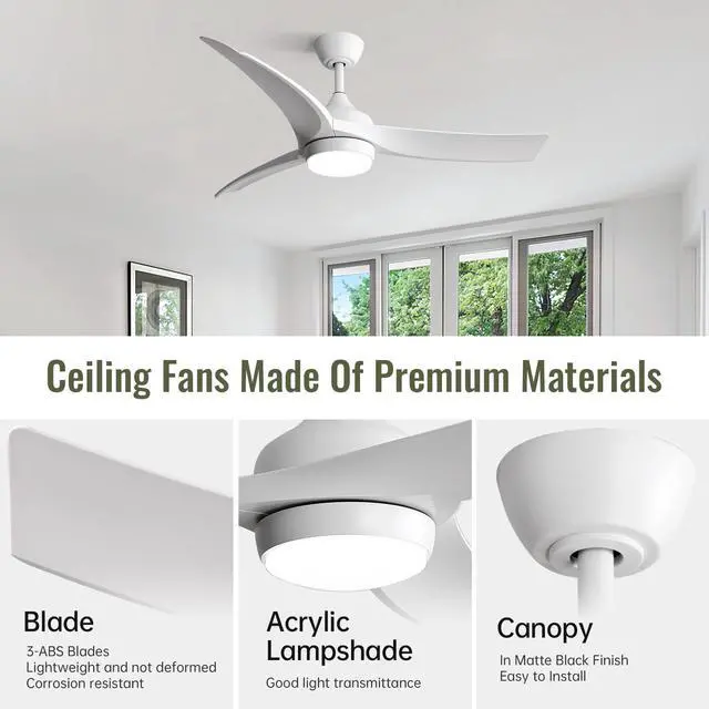 Alt view image 5 of 7 - Sofucor High CFM Ceiling Fans with Lights and Remote Reversible Quiet DC Motor 6 Speeds Dimmable 52'' Modern Ceiling Fan for Bedroom Kitchen Outdoor Patios