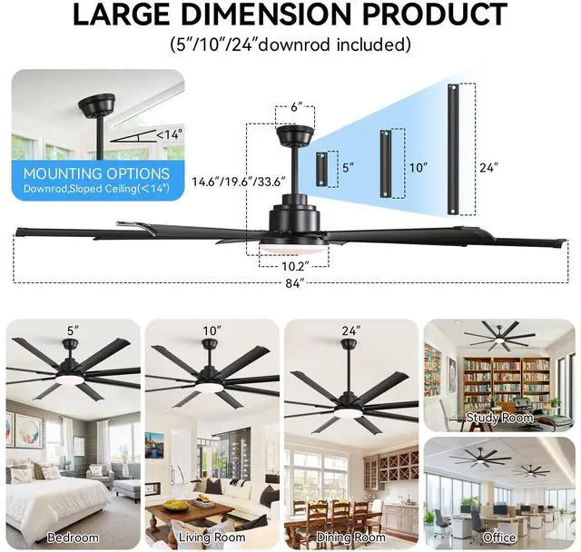 Alt view image 3 of 7 - Sofucor 84in High CFM Ceiling Fan W/Light Smart Life APP Remote Control Timer For Alexa Google Indoor Outdoor/Bedroom/Living room/Patio/ Adjustable 6 Speed/8 Blade/Dimmable Light LED /memory Function