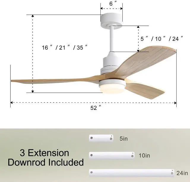 Alt view image 3 of 7 - Sofucor 52 inch Solid Wood Ceiling Fan with Lights and Remote Low Profile Outdoor Indoor Modern 3 Blade Fan for Living Room Bedroom Farmhouse Patio