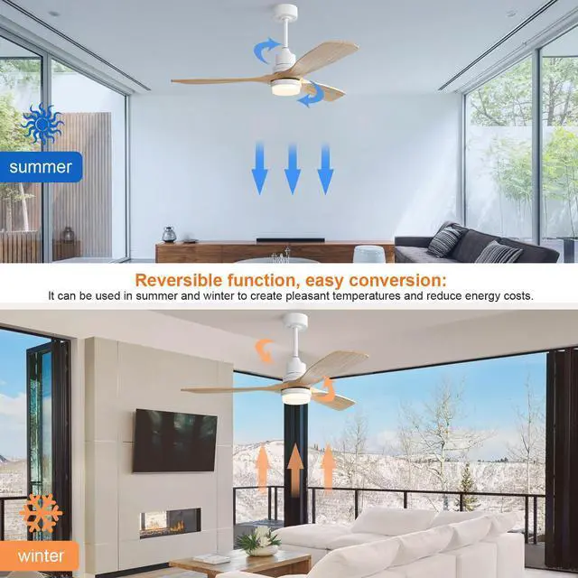 Alt view image 4 of 7 - Sofucor 52 inch Solid Wood Ceiling Fan with Lights and Remote Low Profile Outdoor Indoor Modern 3 Blade Fan for Living Room Bedroom Farmhouse Patio