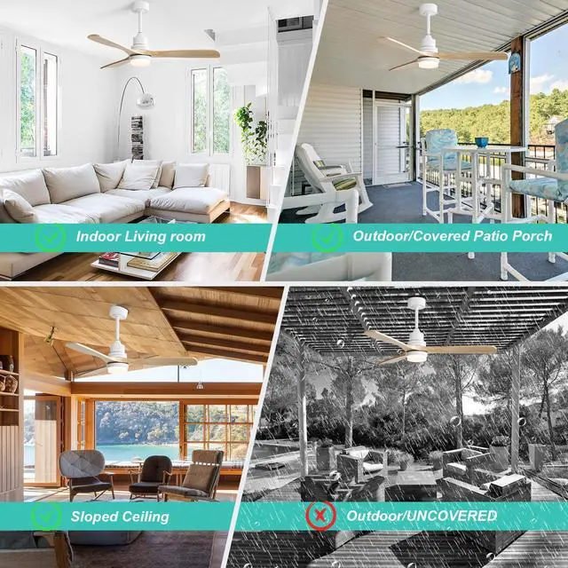 Alt view image 6 of 7 - Sofucor 52 inch Solid Wood Ceiling Fan with Lights and Remote Low Profile Outdoor Indoor Modern 3 Blade Fan for Living Room Bedroom Farmhouse Patio