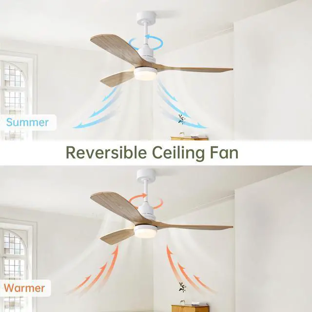 Alt view image 2 of 7 - Sofucor 52 inch Solid Wood Ceiling Fan with Lights and Remote Low Profile Outdoor Indoor Modern 3 Blade Fan for Living Room Bedroom Farmhouse Patio