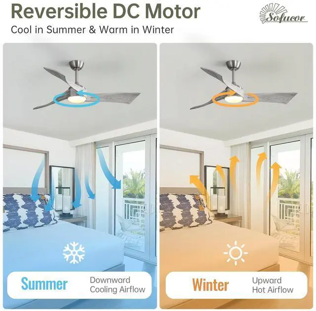 Alt view image 4 of 7 - Sofucor 52 inch Solid Wood Ceiling Fan with Lights and Remote Low Profile Outdoor Indoor Modern 3 Blade Ceiling Fan for Living Room Bedroom Farmhouse Patio