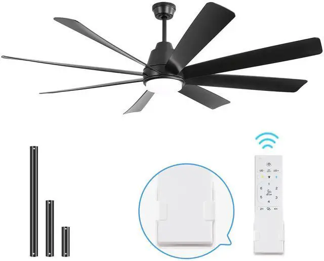 Alt view image 2 of 7 - Sofucor 72 inch Ceiling Fans Light Kits with Remote Reversible DC Motor Dimmable Timing 6 Speed 3CCT LED Light Chandelier Industrial Ceiling Fan for Bedroom
