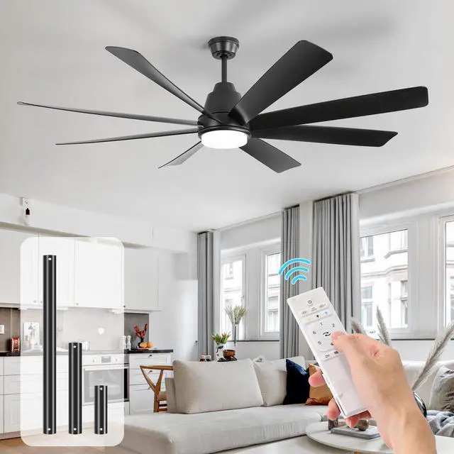 Alt view image 7 of 7 - Sofucor 72 inch Ceiling Fans Light Kits with Remote Reversible DC Motor Dimmable Timing 6 Speed 3CCT LED Light Chandelier Industrial Ceiling Fan for Bedroom