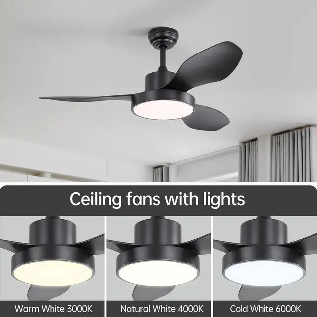 Alt view image 2 of 7 - Sofucor 47 Inch Ceiling Fans with Lights and Remote Quiet Reversible DC Motor Modern Large Airflow Noiseless 6 Speeds Timers Indoor Outdoor for Bedroom