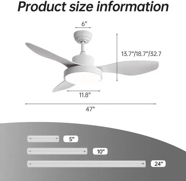 Alt view image 5 of 7 - Sofucor 47 Inch Ceiling Fans with Lights and Remote 6-Speeds Noiseless Reversible DC Motor, 3CCT, ABS Blades Ceiling Fan for Outdoor Indoor Farmhouse Patio