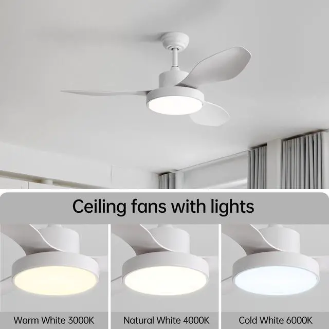 Alt view image 2 of 7 - Sofucor 47 Inch Ceiling Fans with Lights and Remote 6-Speeds Noiseless Reversible DC Motor, 3CCT, ABS Blades Ceiling Fan for Outdoor Indoor Farmhouse Patio
