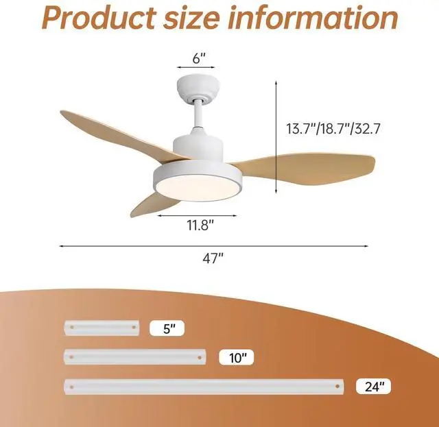 Alt view image 6 of 7 - Sofucor 47 Inch Ceiling Fans with Lights and Remote 6-Speeds Noiseless Reversible DC Motor, 3CCT, ABS Blades Ceiling Fan for Outdoor Indoor Farmhouse Patio