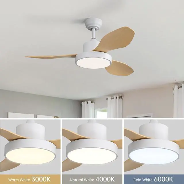 Alt view image 4 of 7 - Sofucor 47 Inch Ceiling Fans with Lights and Remote 6-Speeds Noiseless Reversible DC Motor, 3CCT, ABS Blades Ceiling Fan for Outdoor Indoor Farmhouse Patio