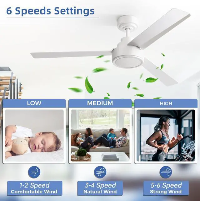 Alt view image 2 of 7 - Sofucor Modern Ceiling Fans without Lights 52 Inch Ceiling Fan No Light with Remote Outdoor Ceiling Fans for Patios Bedroom DC Motor Reversible 3 Blades Timer