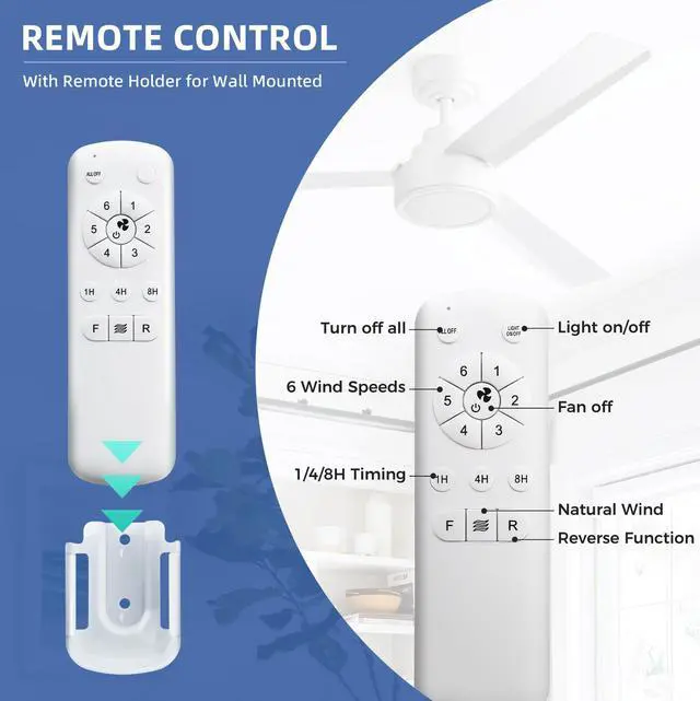 Alt view image 3 of 7 - Sofucor Modern Ceiling Fans without Lights 52 Inch Ceiling Fan No Light with Remote Outdoor Ceiling Fans for Patios Bedroom DC Motor Reversible 3 Blades Timer