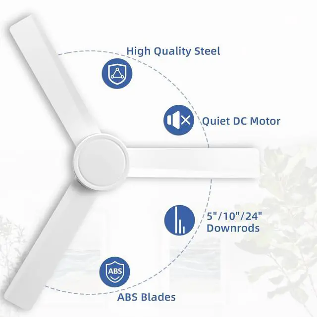 Alt view image 5 of 7 - Sofucor Modern Ceiling Fans without Lights 52 Inch Ceiling Fan No Light with Remote Outdoor Ceiling Fans for Patios Bedroom DC Motor Reversible 3 Blades Timer
