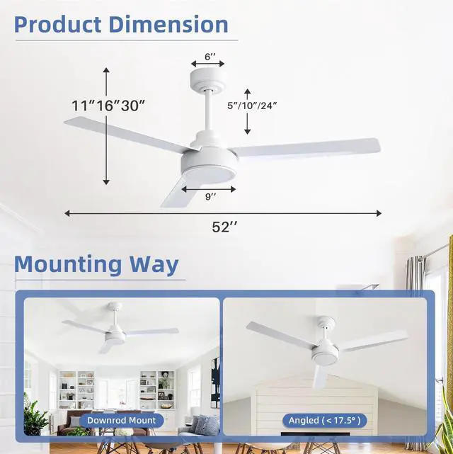 Alt view image 6 of 7 - Sofucor Modern Ceiling Fans without Lights 52 Inch Ceiling Fan No Light with Remote Outdoor Ceiling Fans for Patios Bedroom DC Motor Reversible 3 Blades Timer