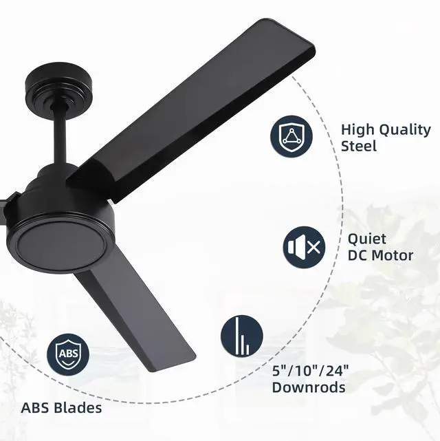 Alt view image 4 of 7 - Sofucor Modern Ceiling Fans without Lights 52 Inch Ceiling Fan No Light with Remote Outdoor Ceiling Fans for Patios Bedroom DC Motor Reversible 3 Blades Timer