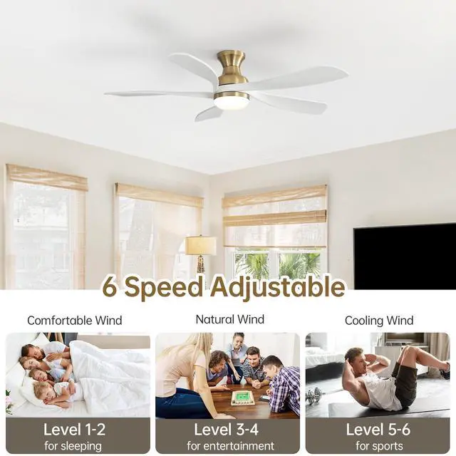 Alt view image 5 of 7 - Sofucor 52 Inch Smart Ceiling Fan with Remote Control & Light 5 Reversible Blades APP Control Voice Control Adjustable 3-color LED Light Bedroom Ceiling Fan Solid wood blades
