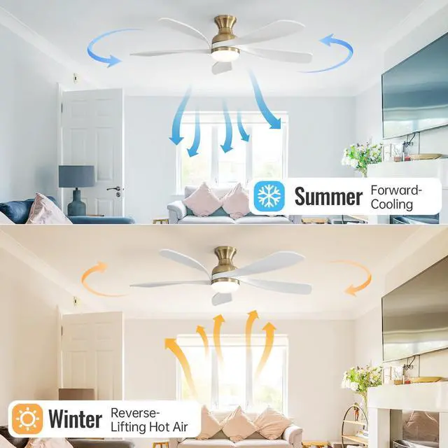 Alt view image 4 of 7 - Sofucor 52 Inch Smart Ceiling Fan with Remote Control & Light 5 Reversible Blades APP Control Voice Control Adjustable 3-color LED Light Bedroom Ceiling Fan Solid wood blades