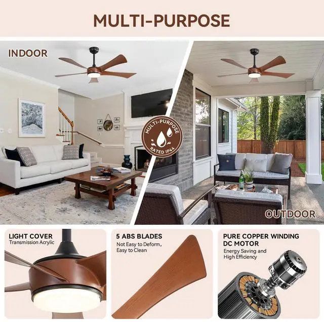 Alt view image 5 of 7 - Sofucor 52 Inch High CFM Modern Ceiling Fan with Lights and Remote for Bedroom Living Room Farmhouse Patio Porch Reversible DC Motor Noiseless