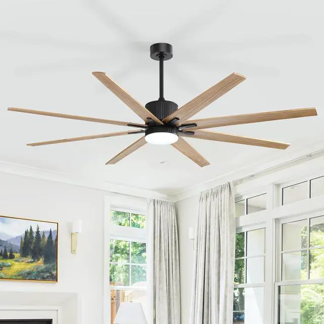 Alt view image 2 of 7 - Sofucor 76 Inch Solid Wood Large Industrial Ceiling Fan with Light Indoor Outdoor Smart Fan with Remote & APP Alexa Control, 8 Blade Reversible DC Motor