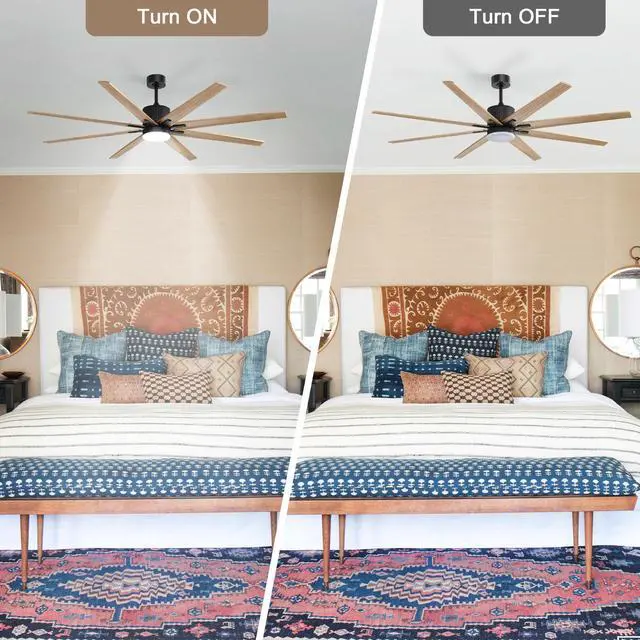 Alt view image 7 of 7 - Sofucor 76 Inch Solid Wood Large Industrial Ceiling Fan with Light Indoor Outdoor Smart Fan with Remote & APP Alexa Control, 8 Blade Reversible DC Motor