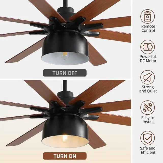 Alt view image 5 of 7 - Sofucor Large Ceiling Fans with Lights and Remote Large 6-Speed 3-Timer Farmhouse Ceiling Fan Noiseless Reversible DC Motor Glass Lampshade